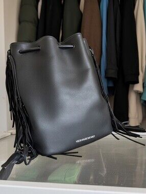 Victoria's Secret Black Faux Leather Limited Edition Fringe Backpack